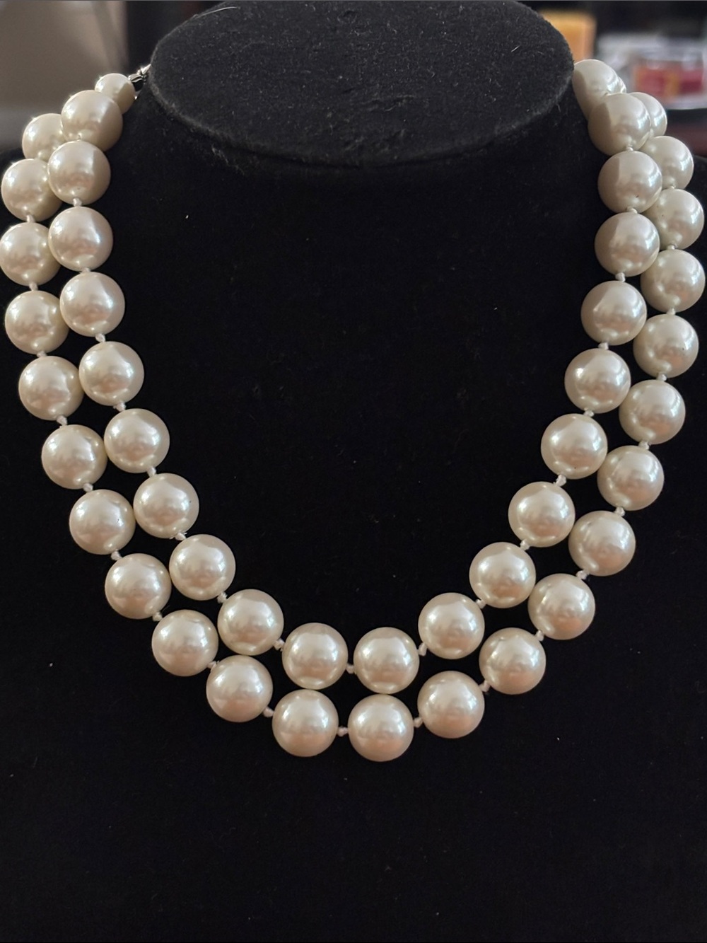 Vintage Carolee Glass Pearl Double-Strand Necklace - Cream Pearls